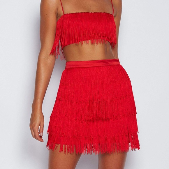 fringe skirt red